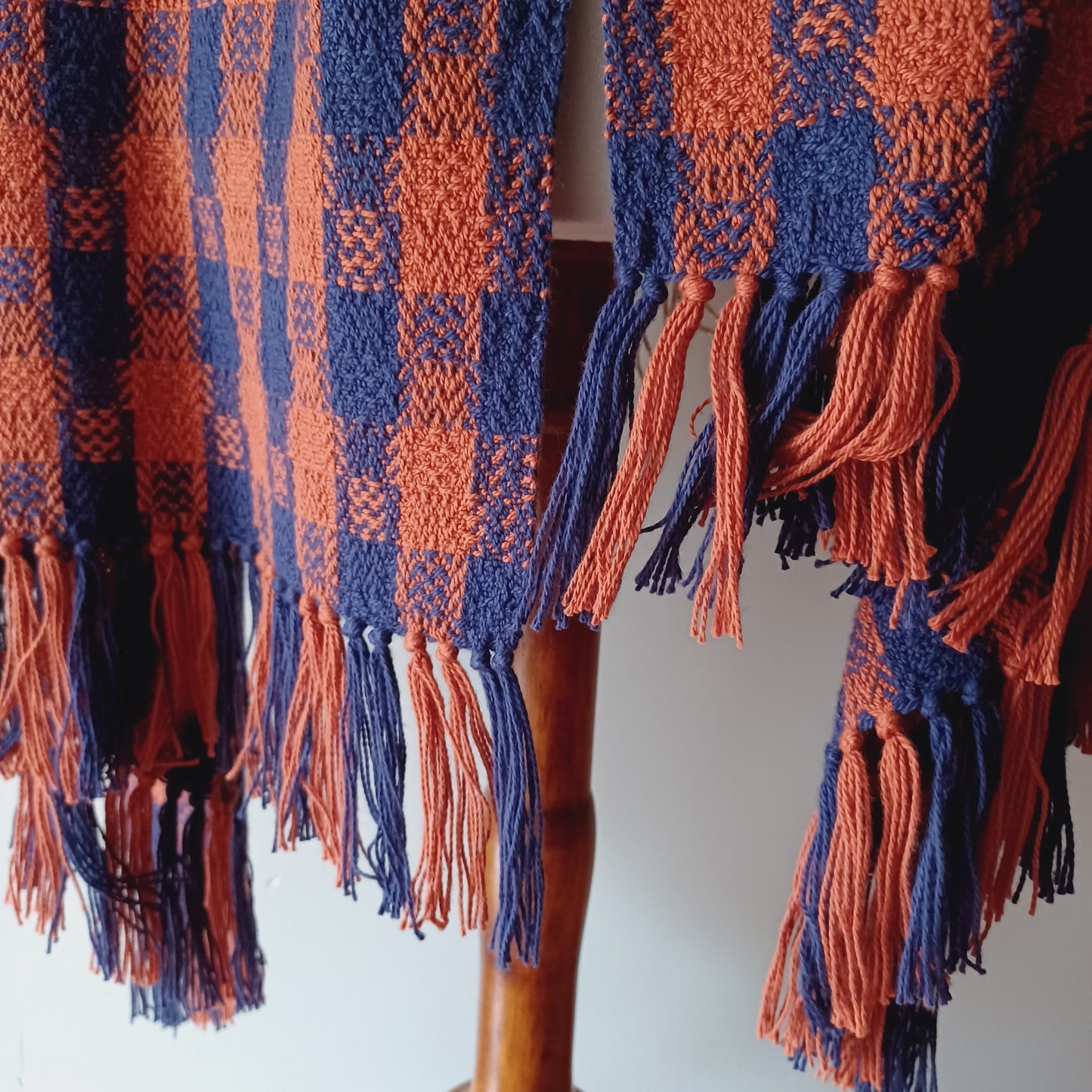 Navy and Orange Shawl, Oversized Scarf