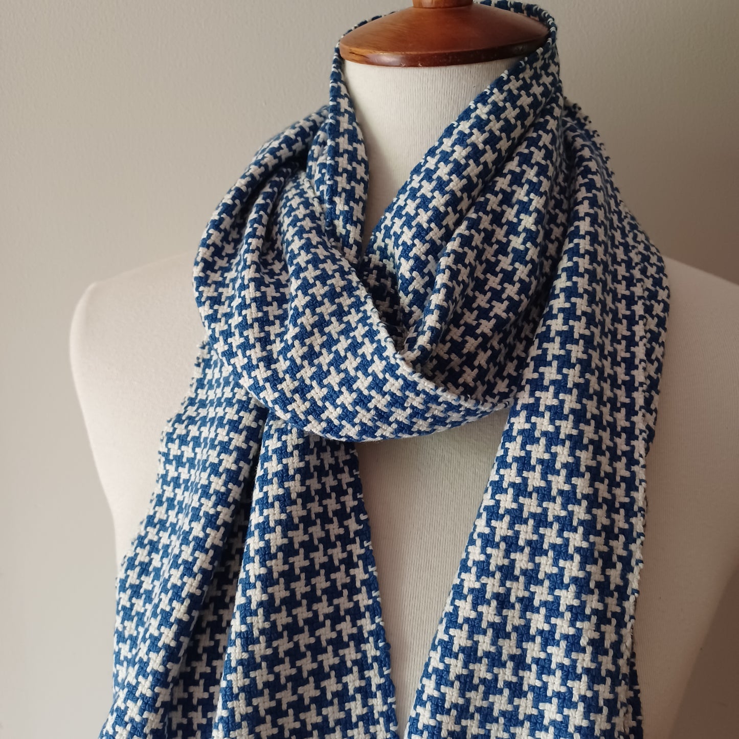 Blue and White Houndstooth Scarf