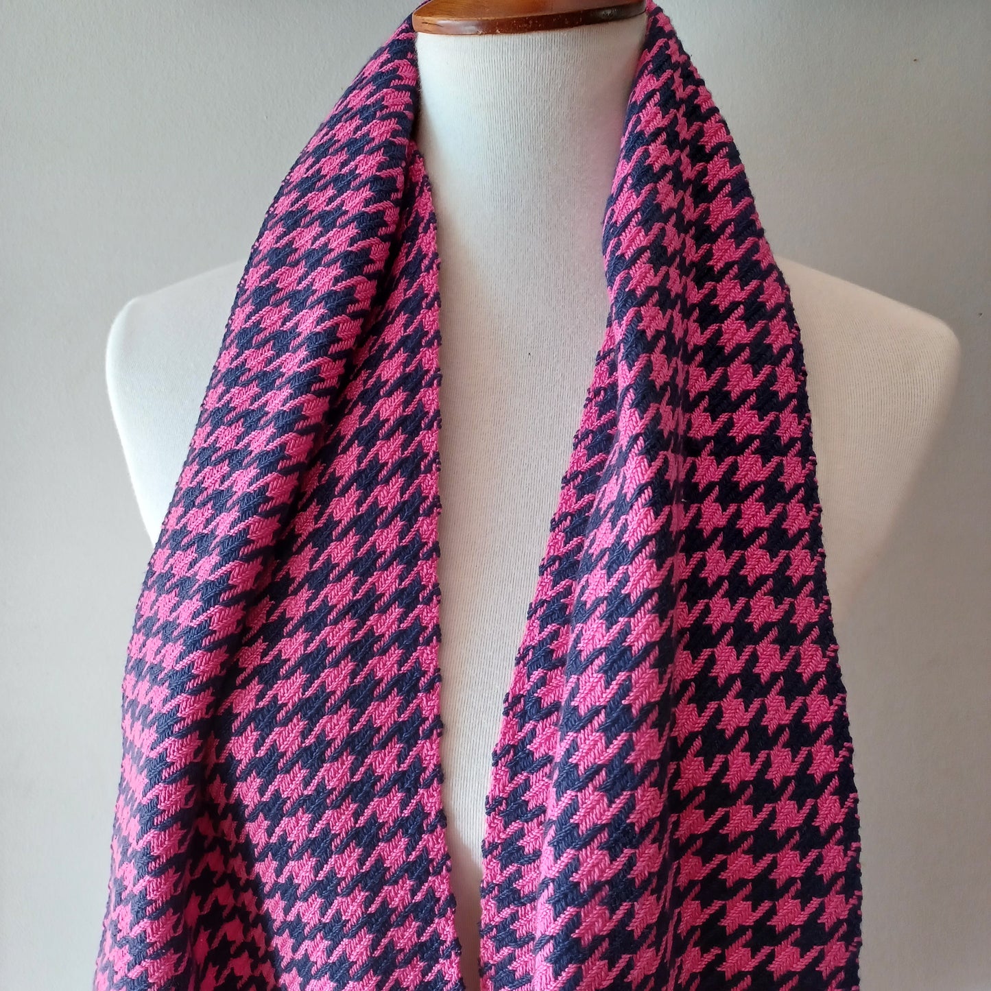 Hot Pink and Navy Houndstooth Scarf