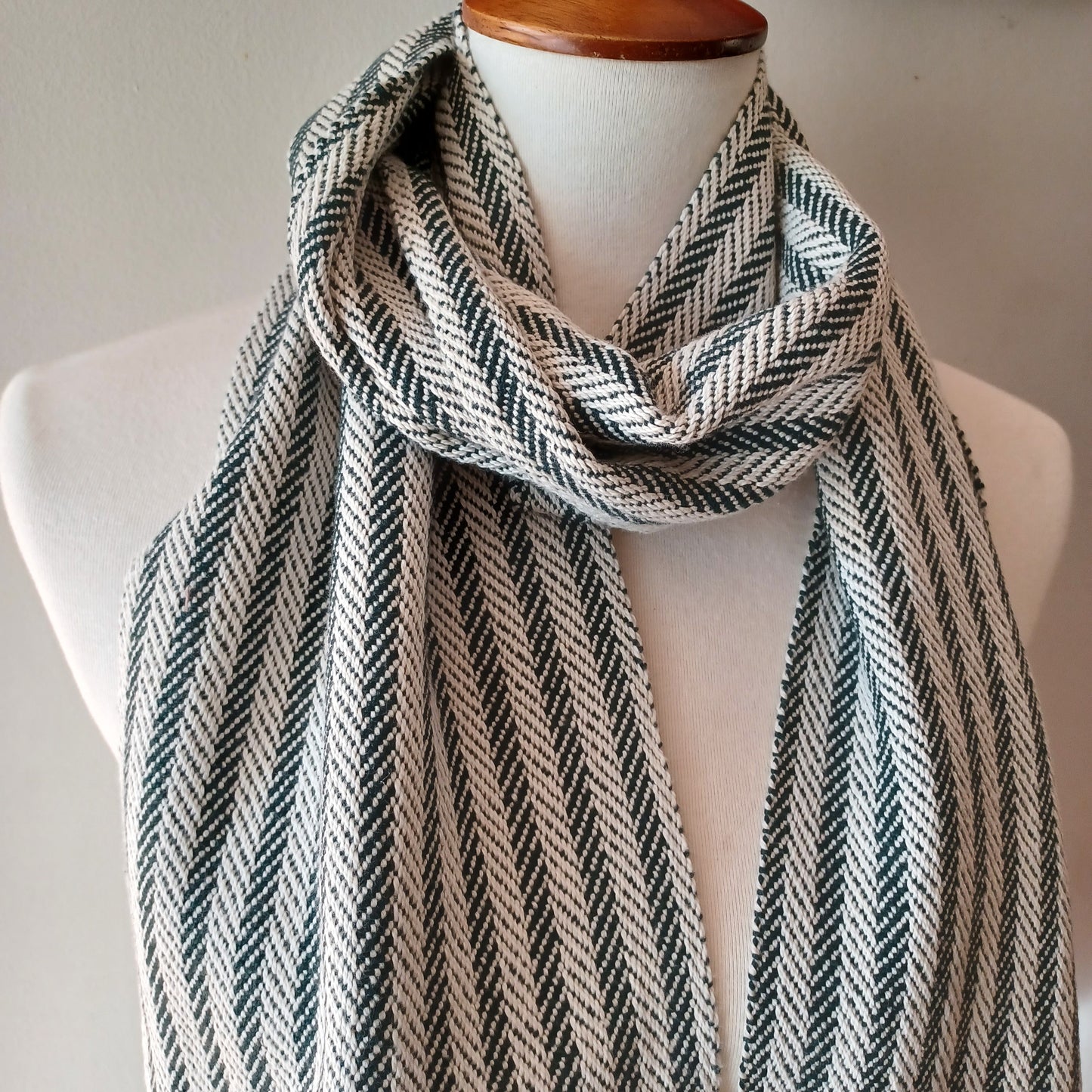 Dark Green and White Striped Scarf