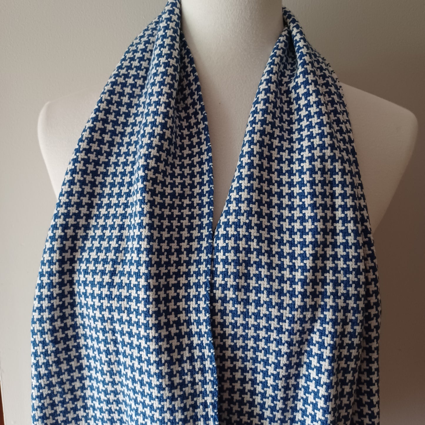 Blue and White Houndstooth Scarf