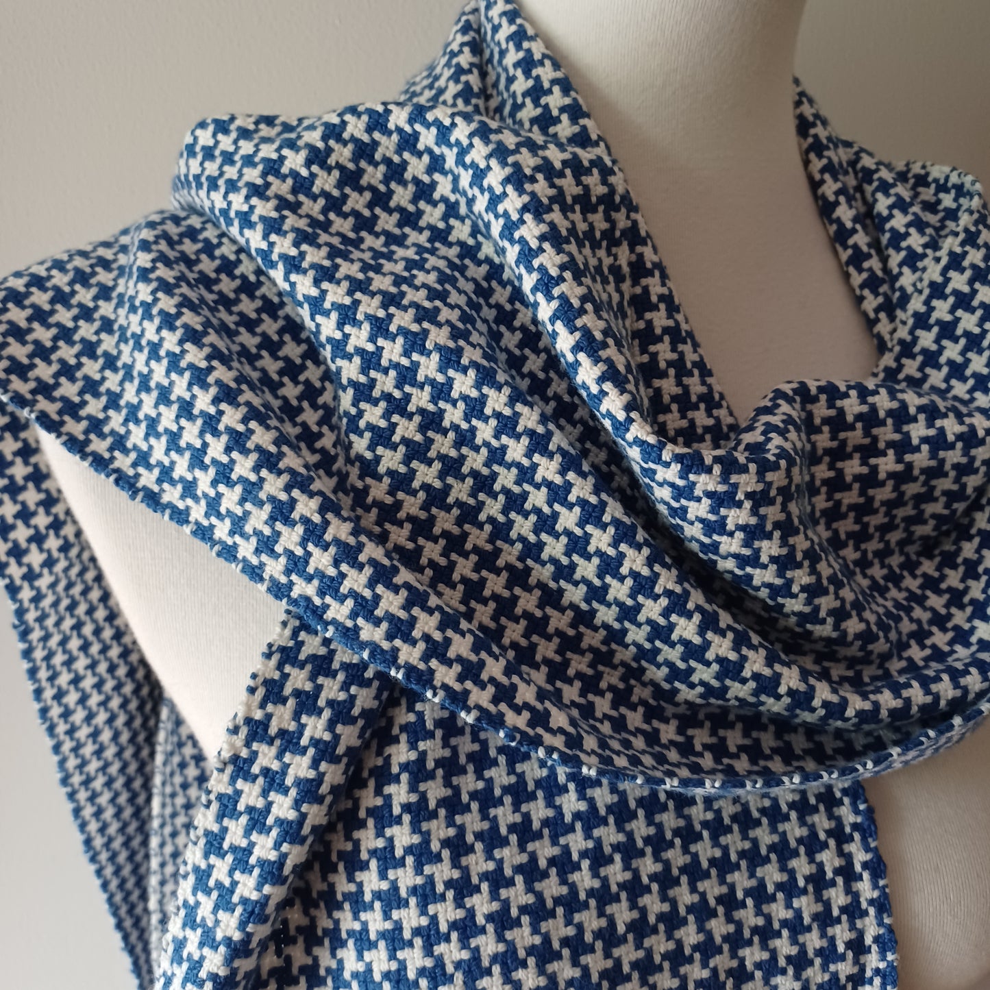 Blue and White Houndstooth Scarf