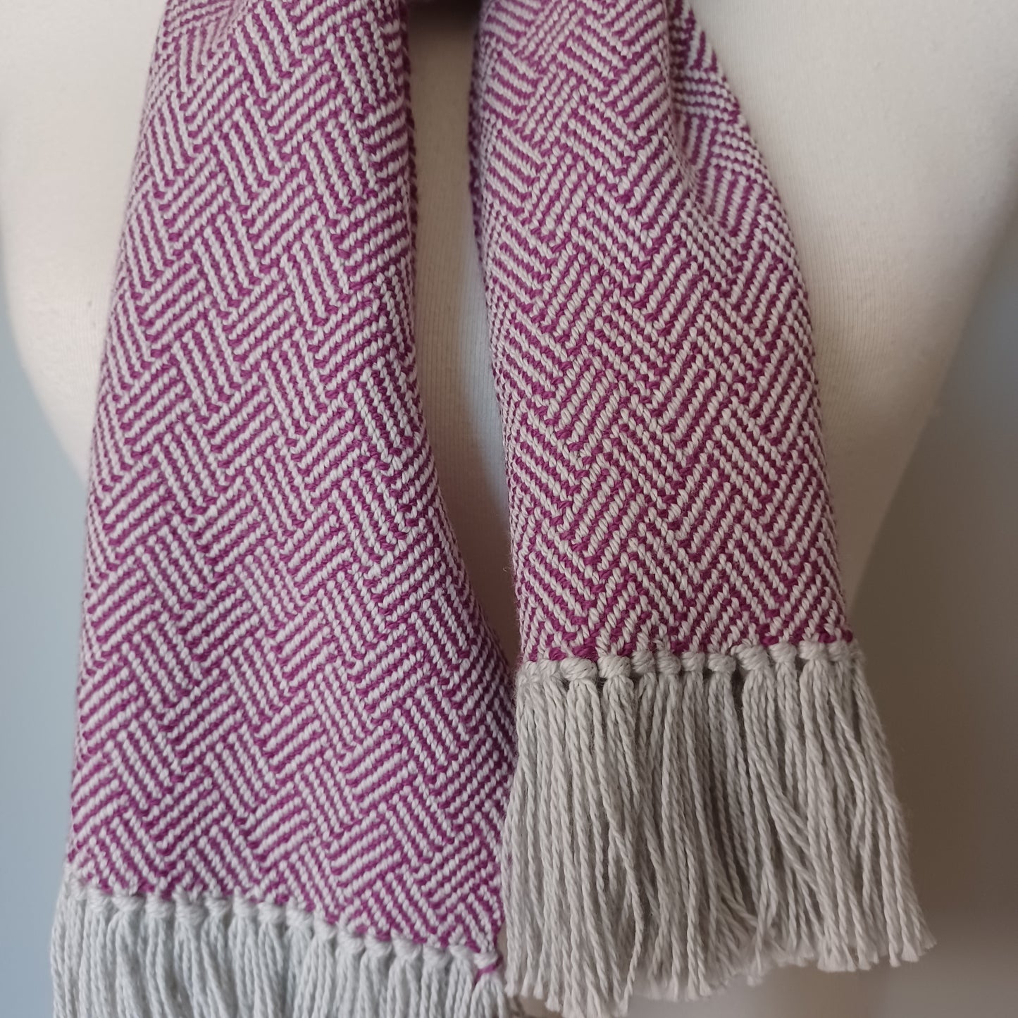 Gray and Magenta Patterned Scarf