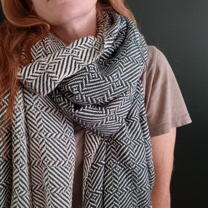 Green and White Oversized Scarf/Shawl