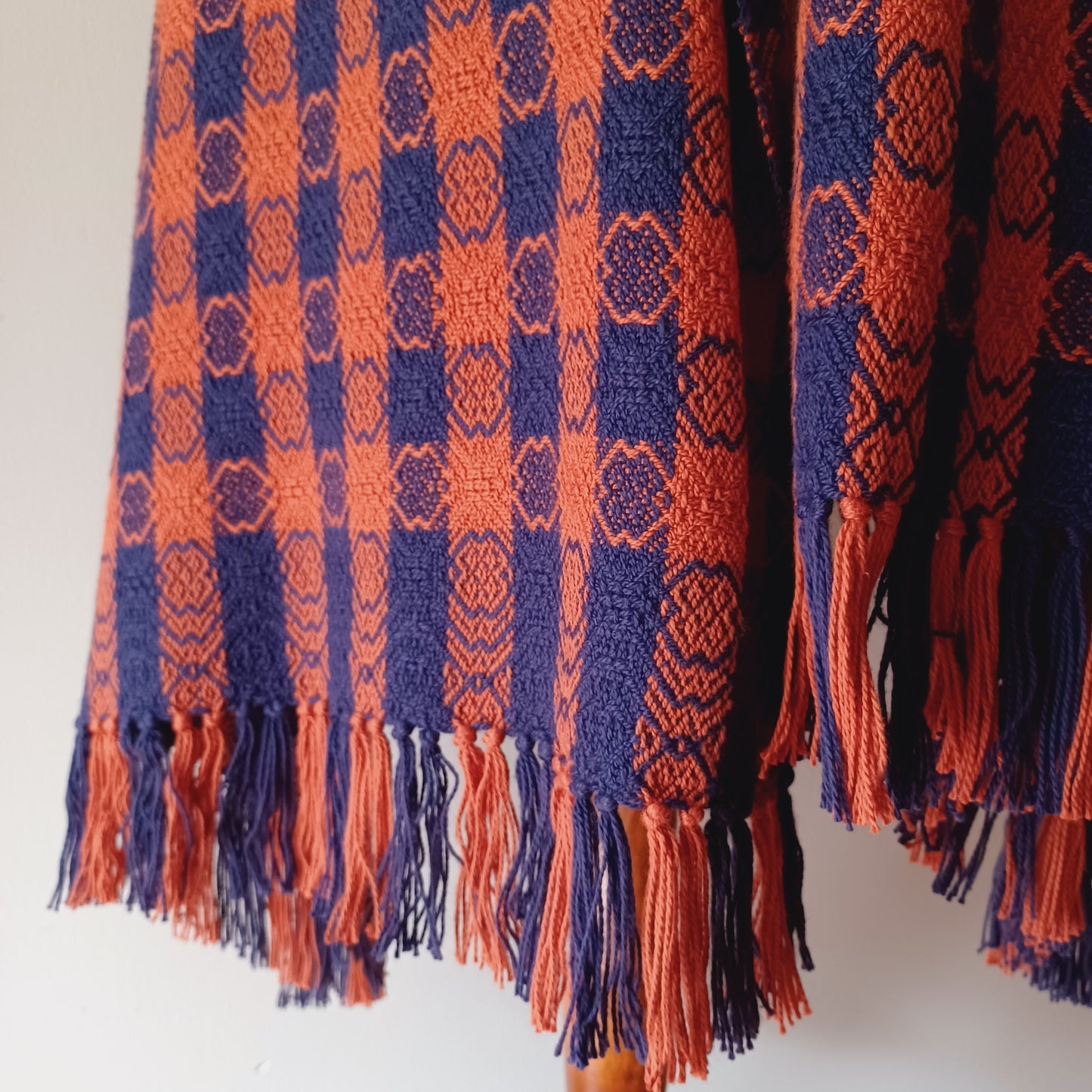 Navy and Orange Shawl, Oversized Patterned Scarf