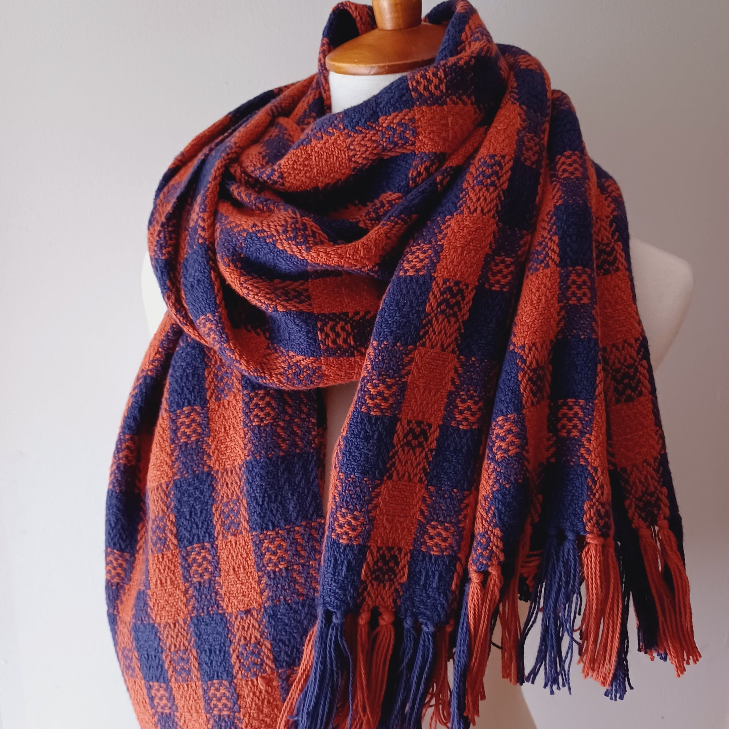 Navy and Orange Shawl, Oversized Scarf