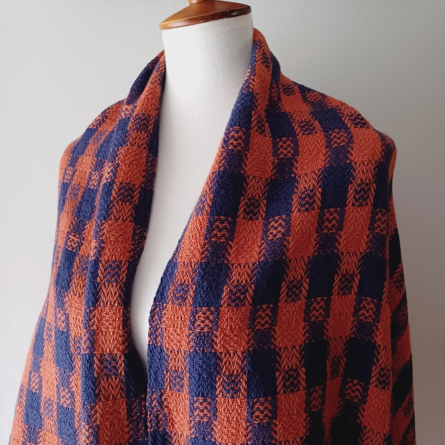 Navy and Orange Shawl, Oversized Scarf