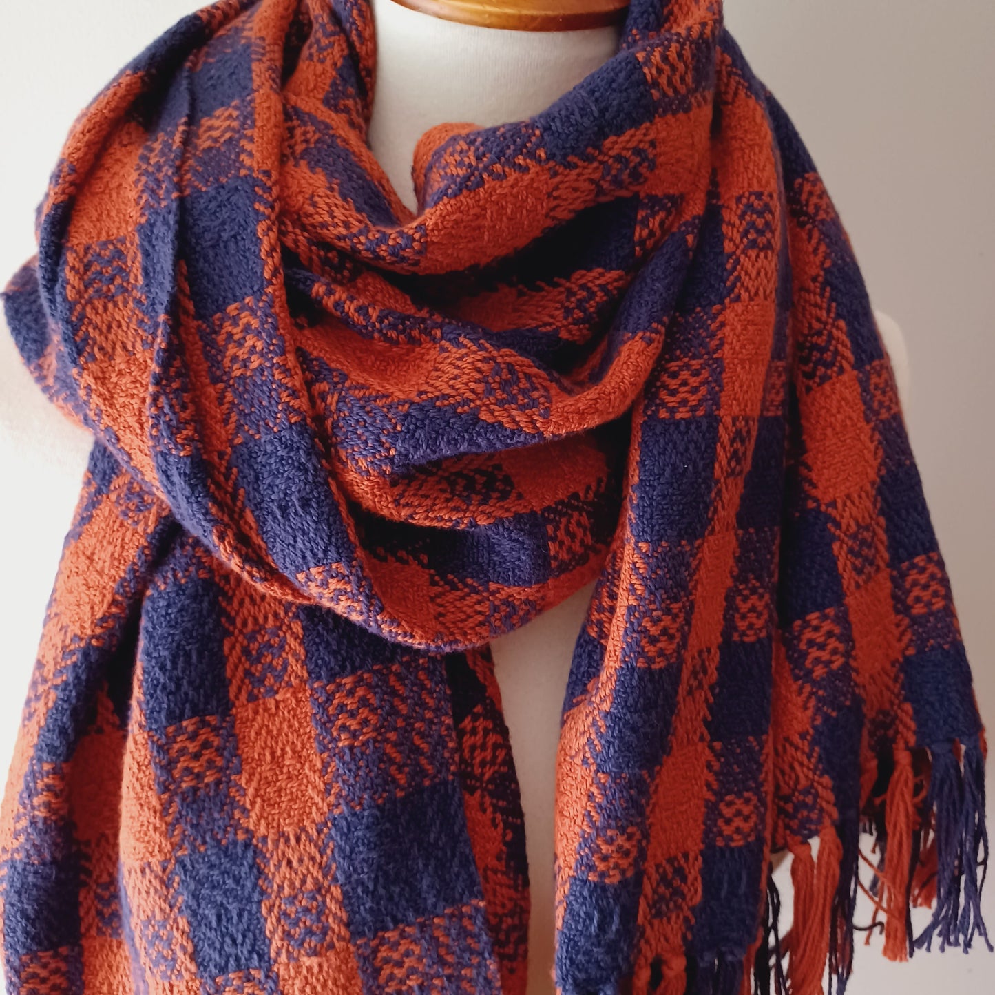 Navy and Orange Shawl, Oversized Scarf
