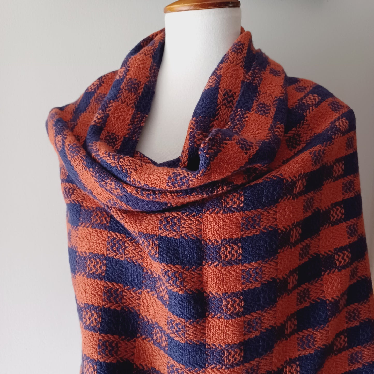 Navy and Orange Shawl, Oversized Scarf