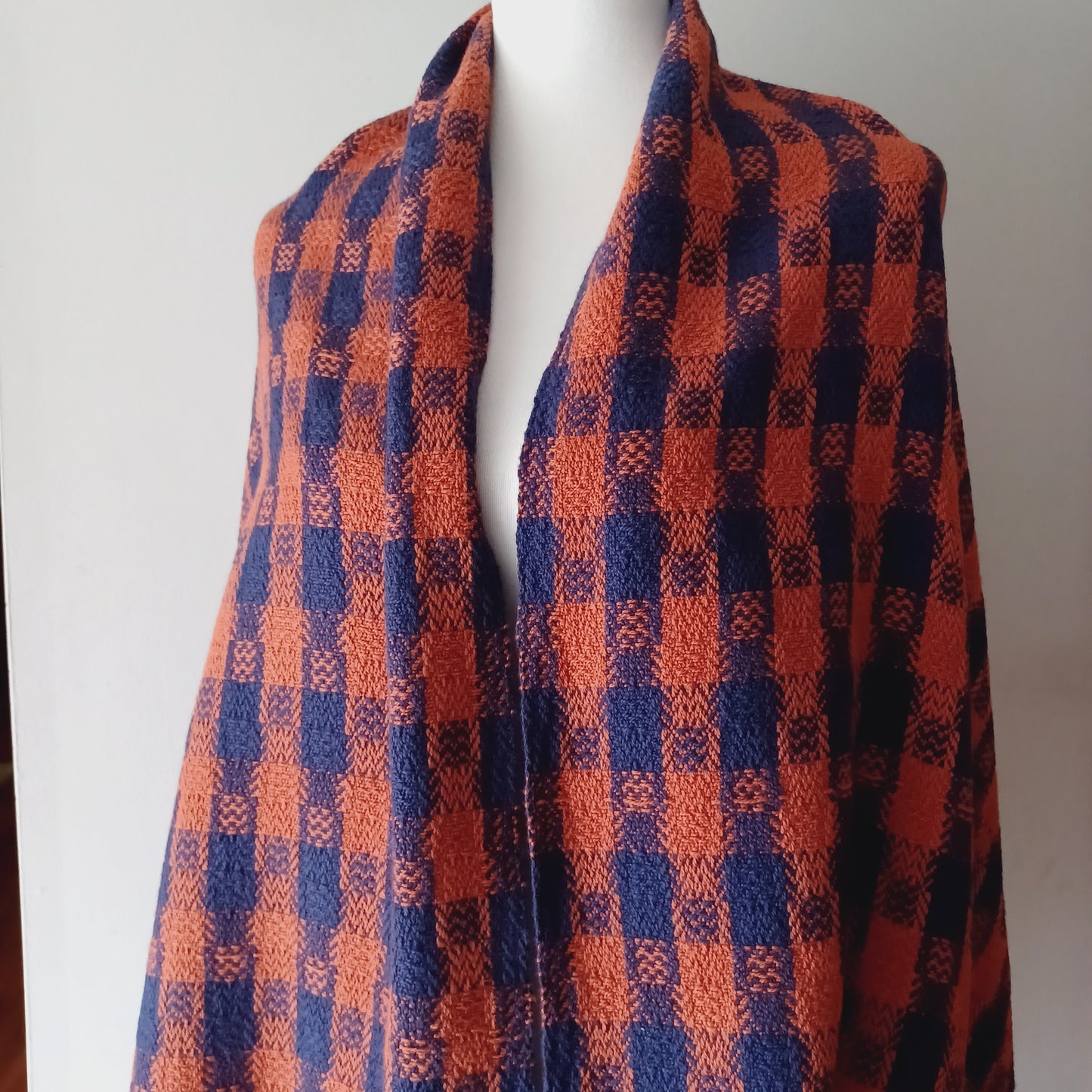 Navy and Orange Shawl, Oversized Scarf
