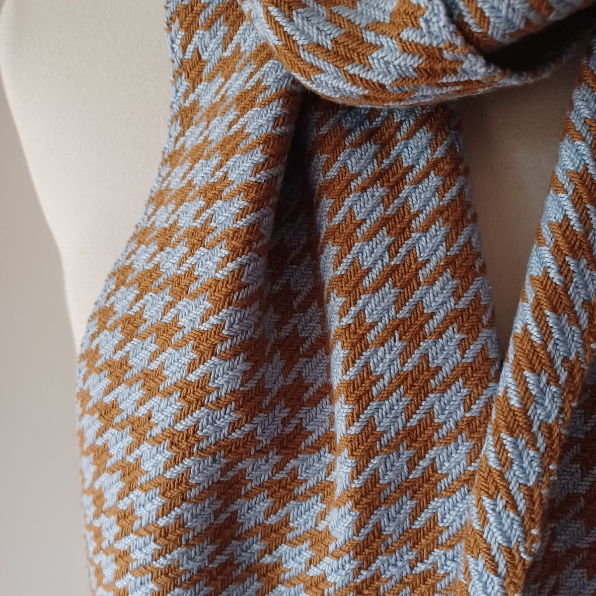 Blue and Brown Houndstooth Scarf