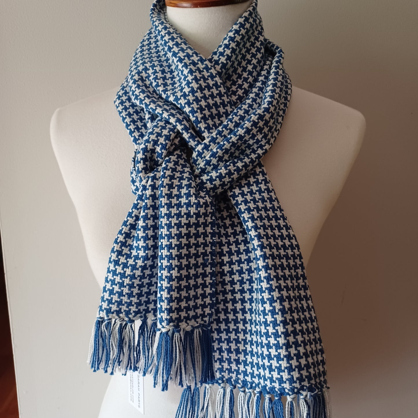 Blue and White Houndstooth Scarf