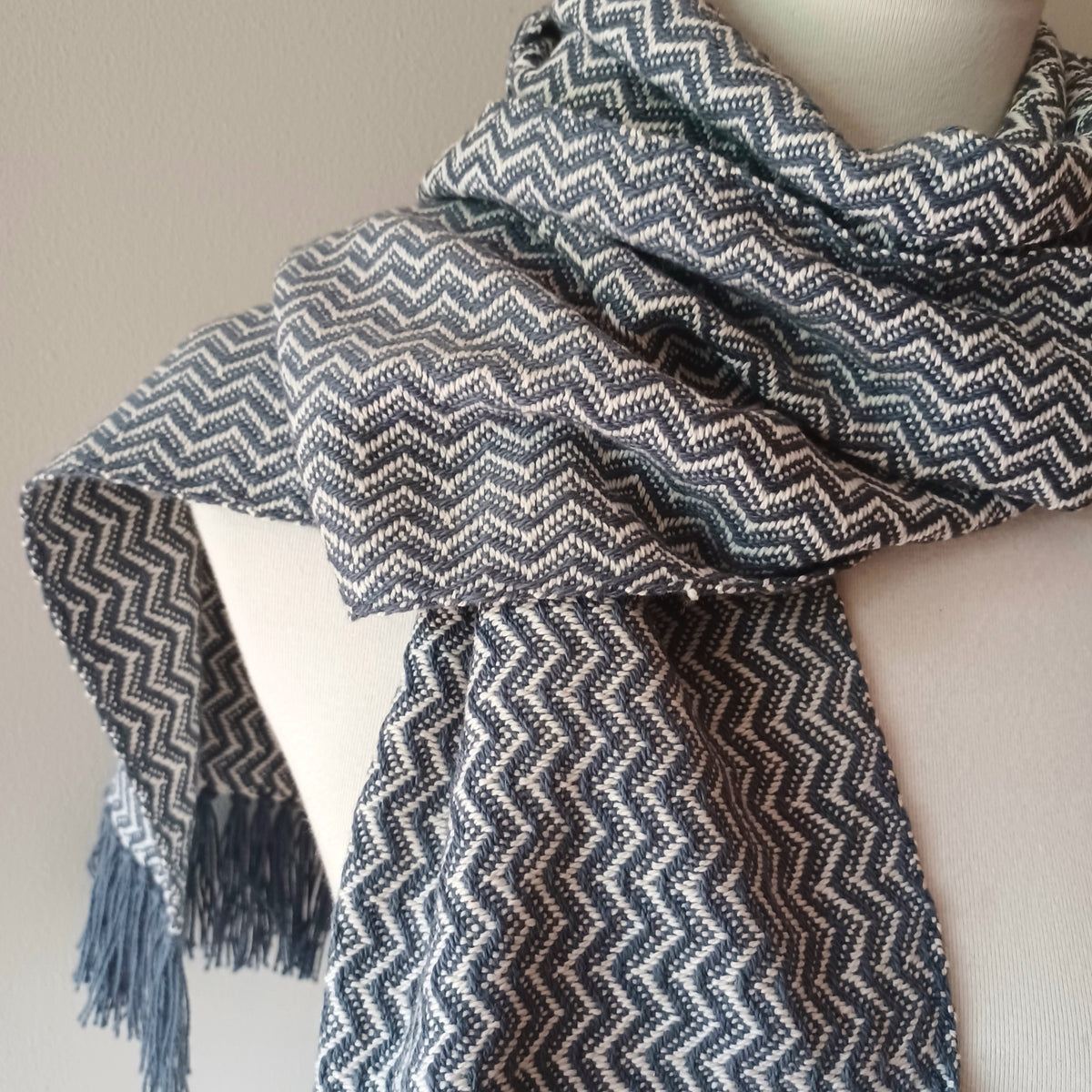 Gray and White Zigzag Scarf