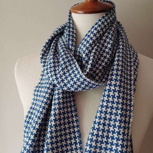Blue and White Houndstooth Scarf