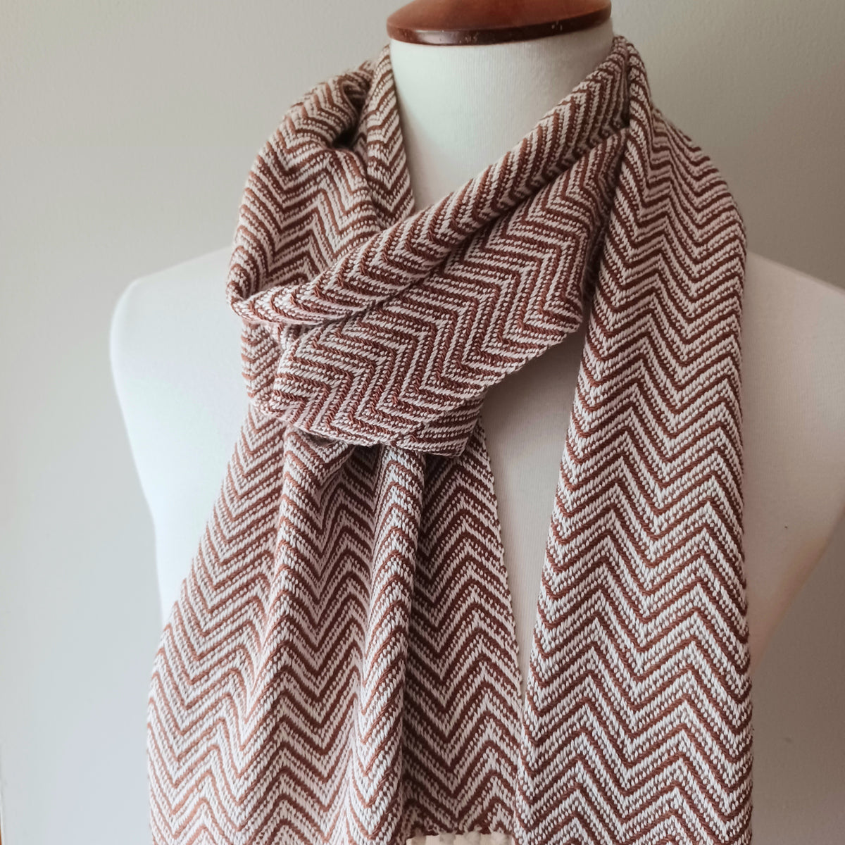 Brown and White Zigzag Scarf