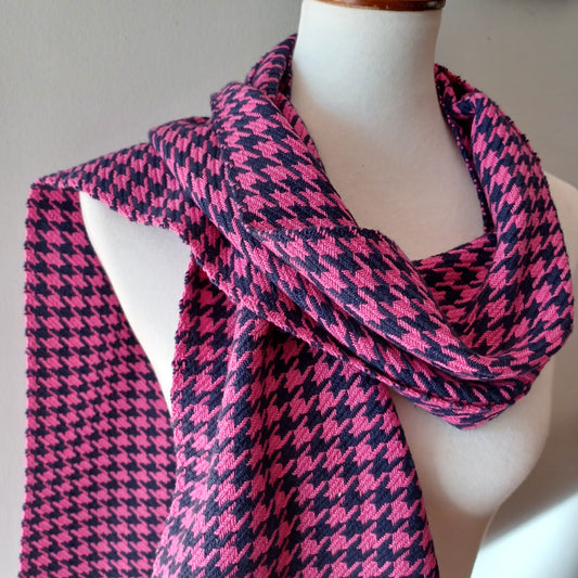 Hot Pink and Navy Houndstooth Scarf