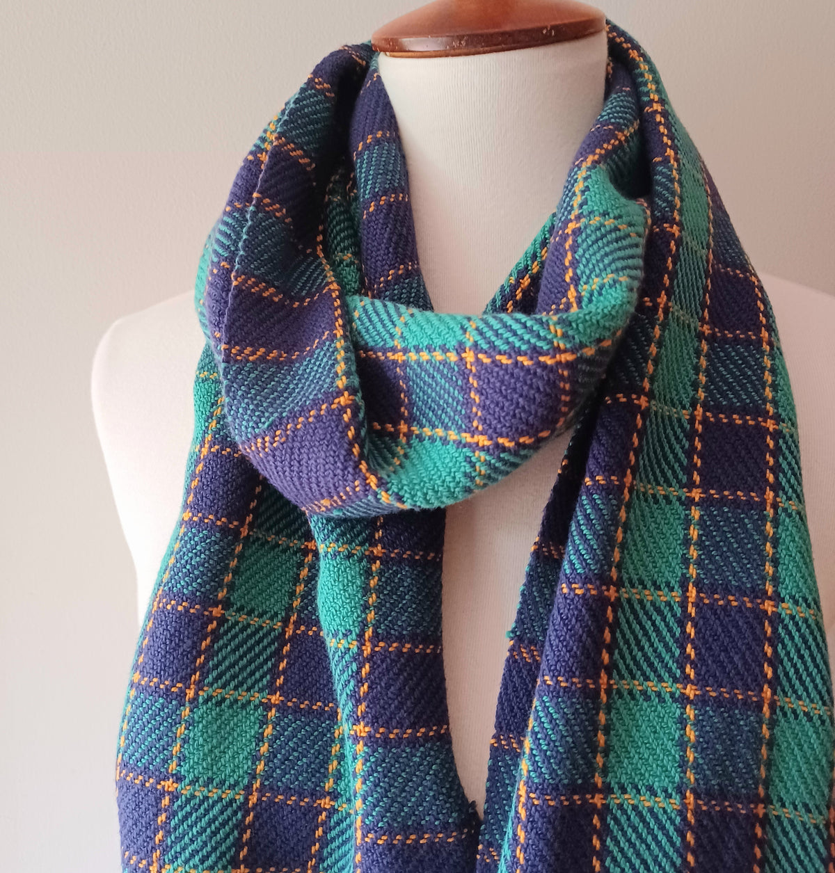 Navy and Teal Plaid Scarf