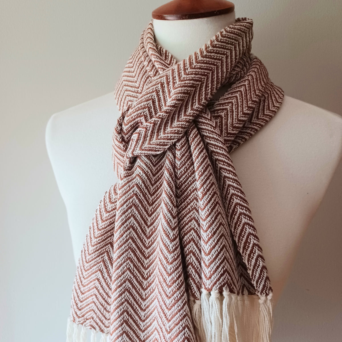 Brown and White Zigzag Scarf
