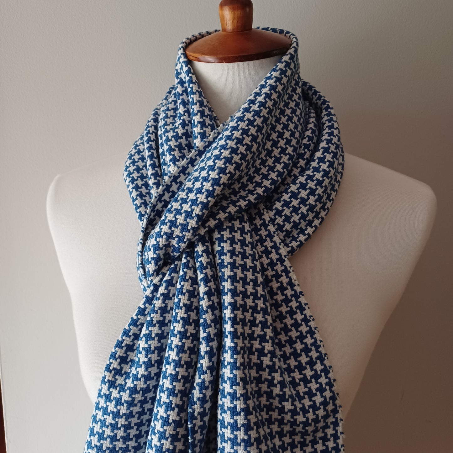 Blue and White Houndstooth Scarf