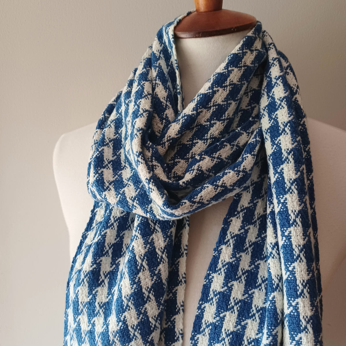 Blue and White Checked Scarf