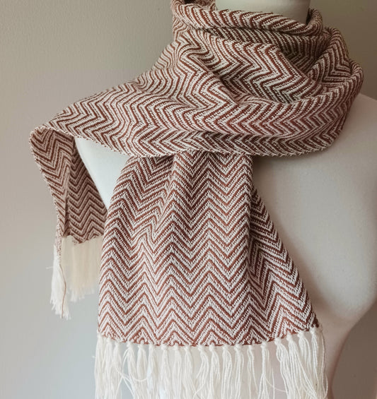 Brown and White Zigzag Scarf