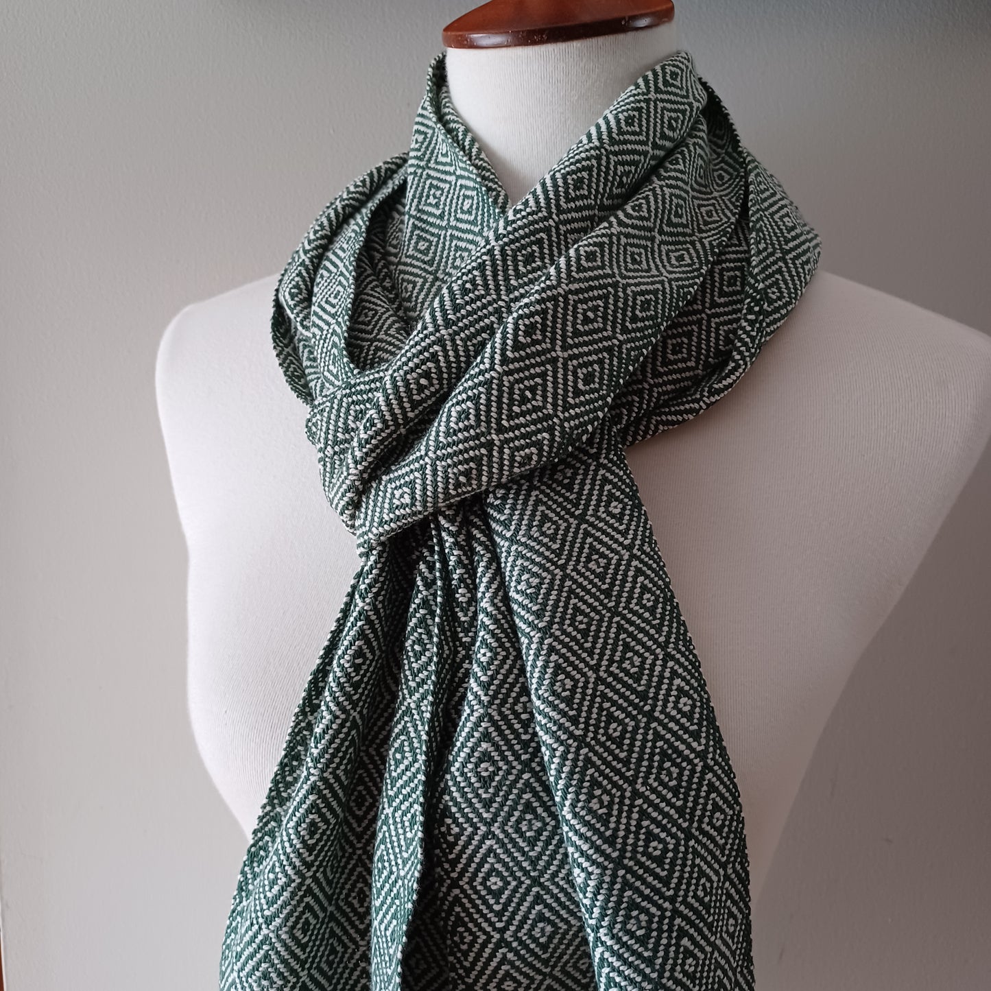 Dark Green and White Diamond Scarf