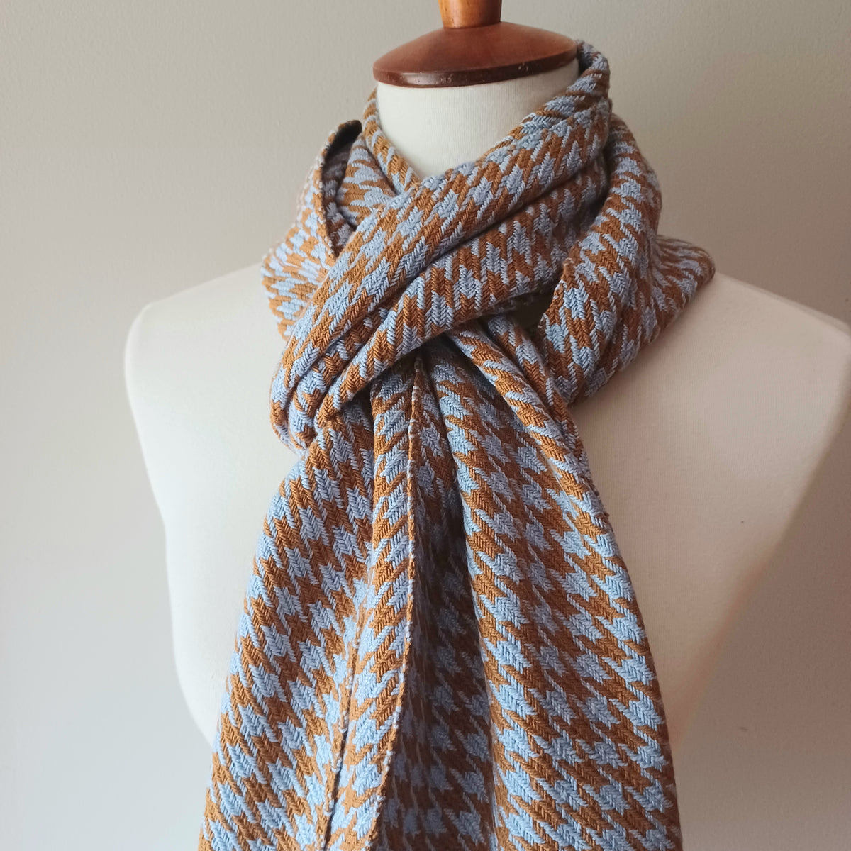 Blue and Brown Houndstooth Scarf