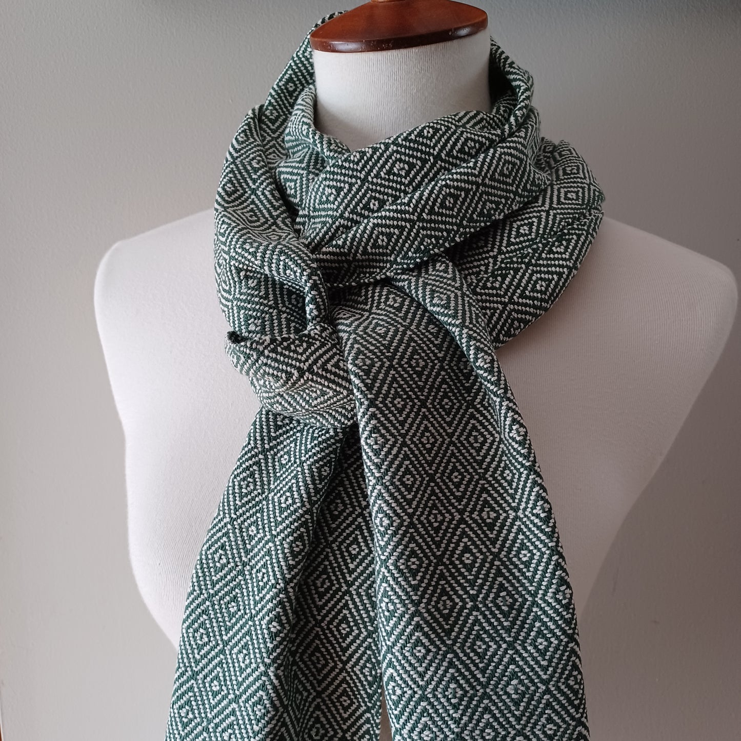 Dark Green and White Diamond Scarf