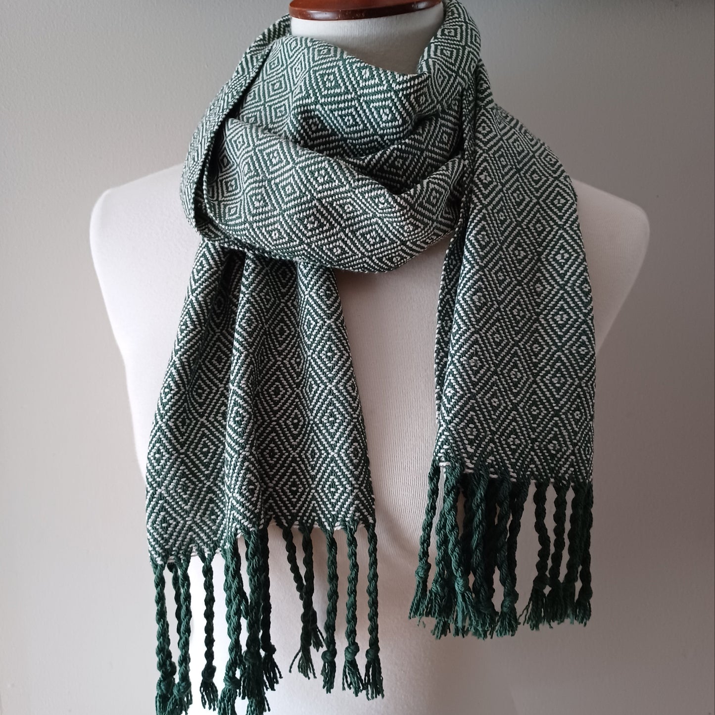 Dark Green and White Diamond Scarf