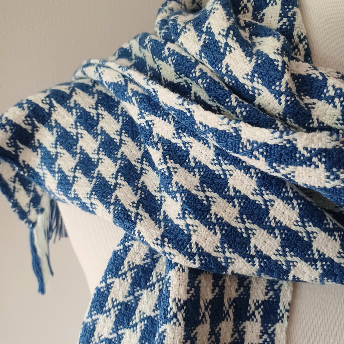 Blue and White Checked Scarf