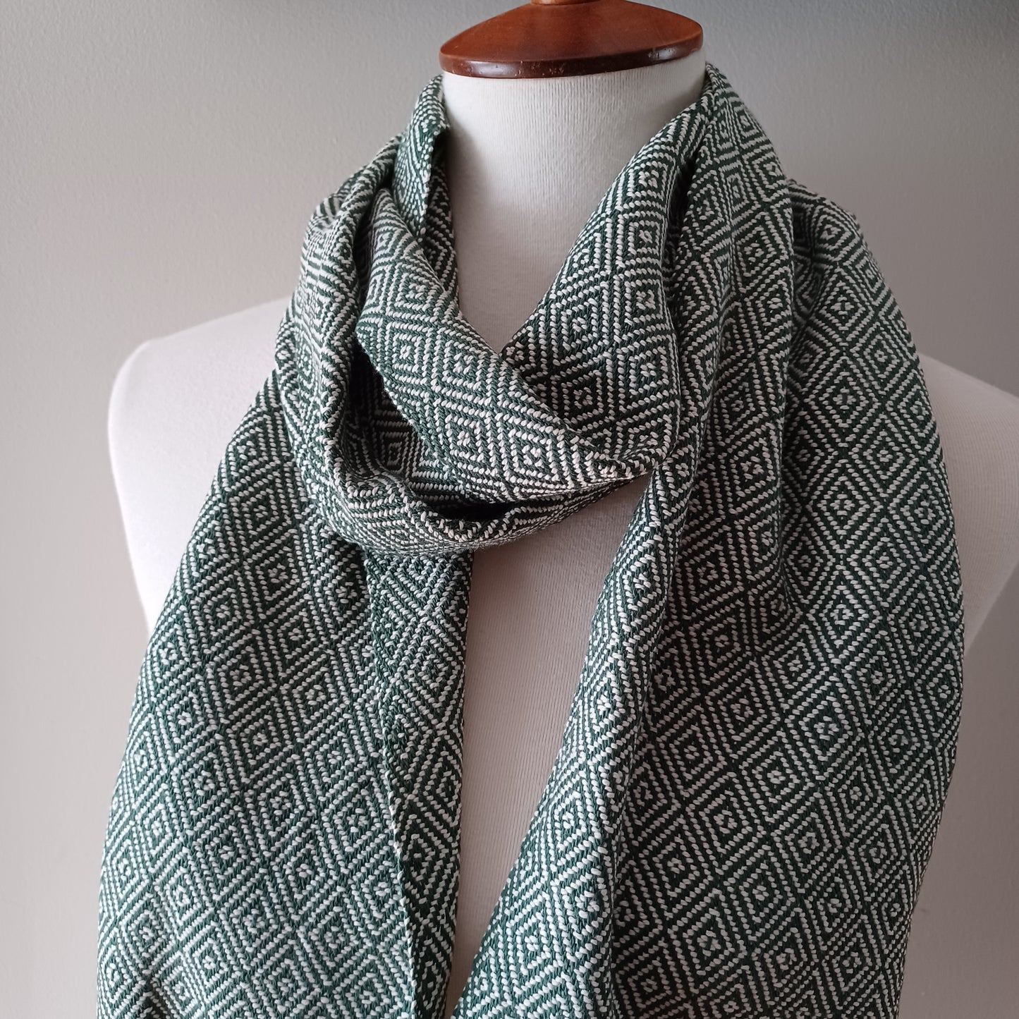 Dark Green and White Diamond Scarf