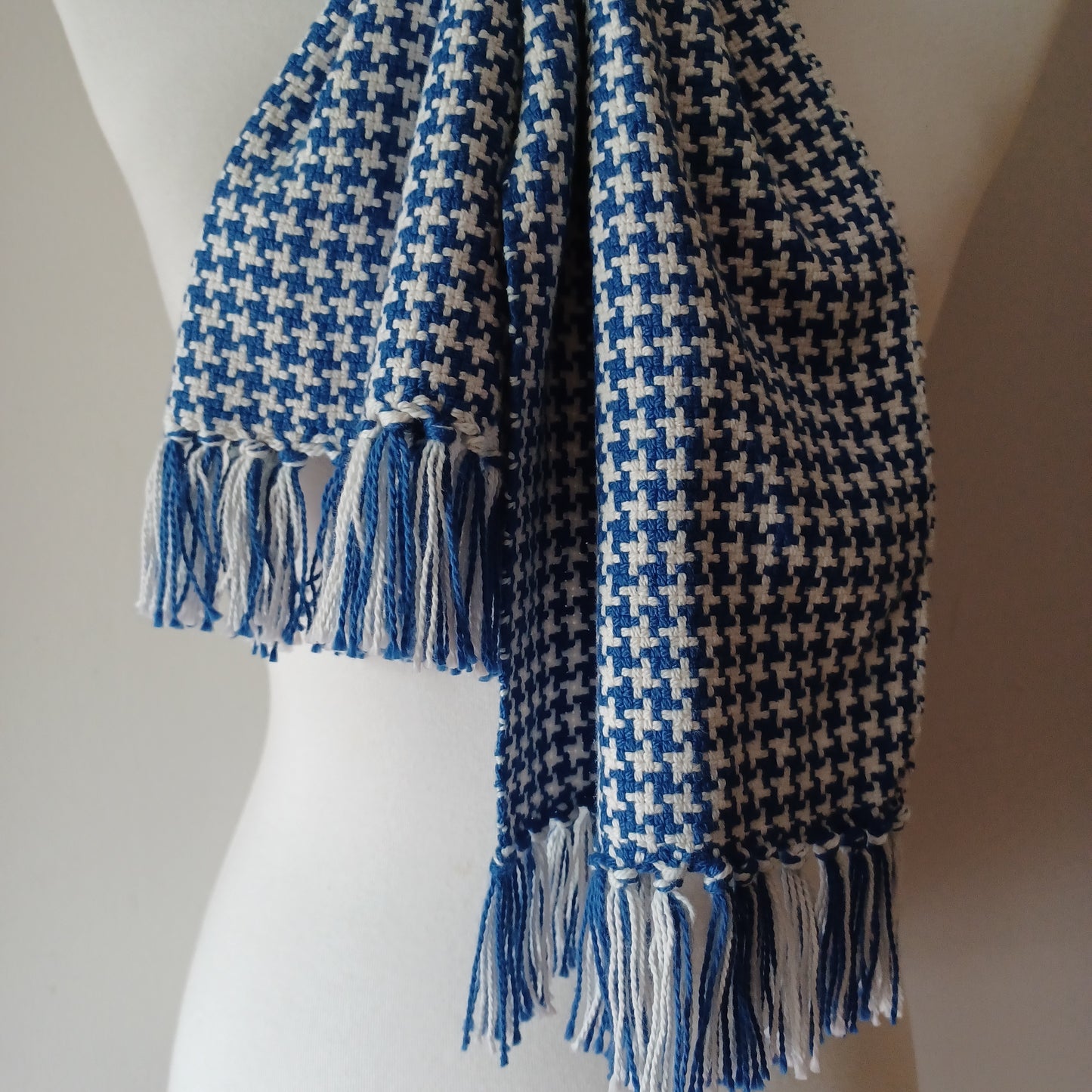 Blue and White Houndstooth Scarf