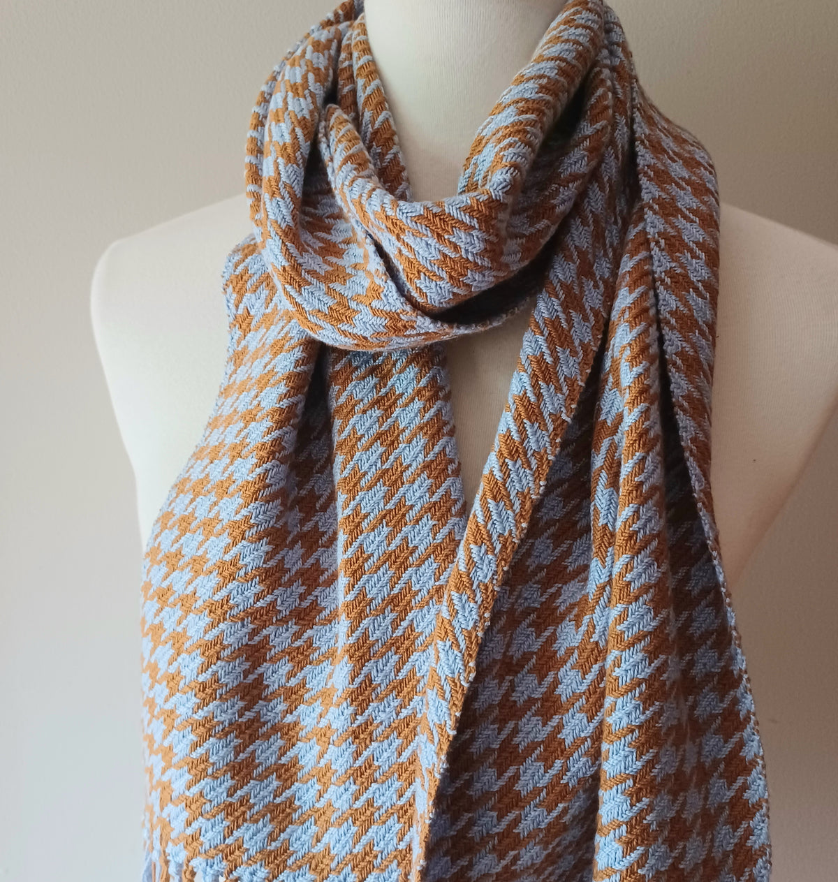 Blue and Brown Houndstooth Scarf