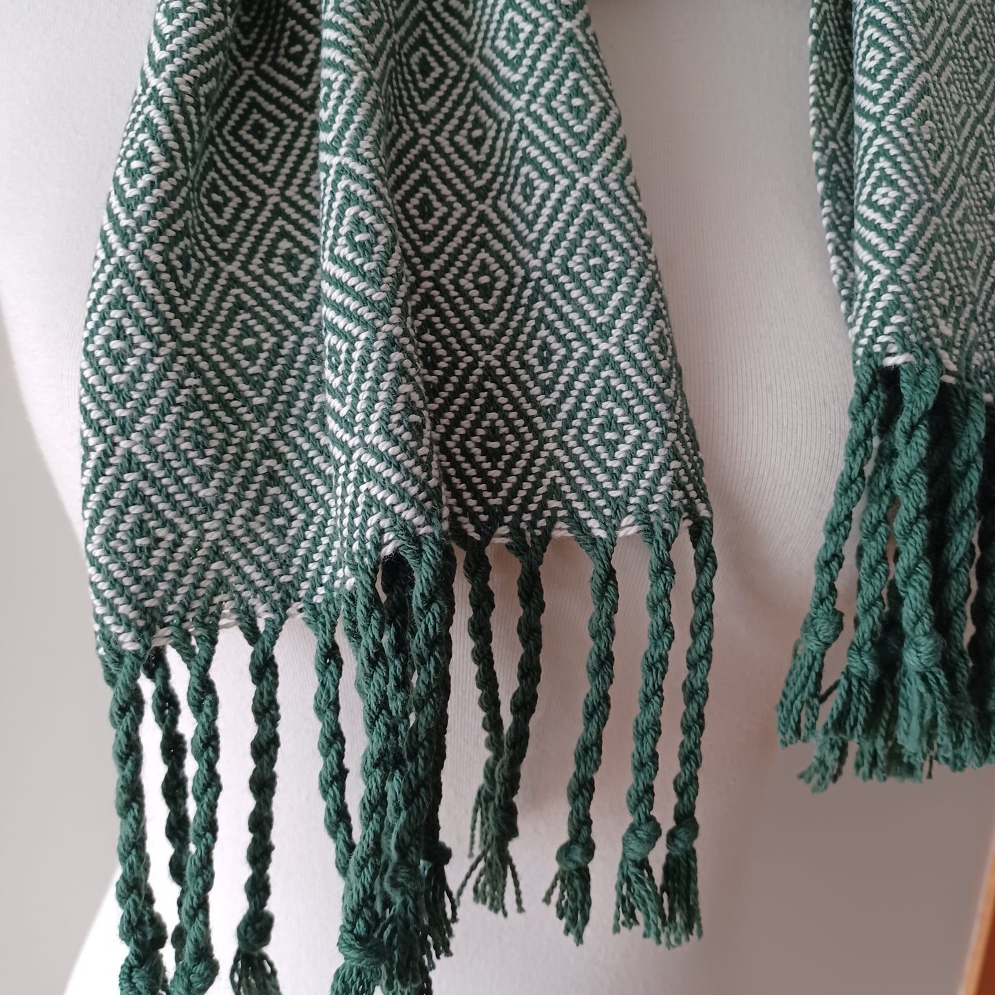 Dark Green and White Diamond Scarf