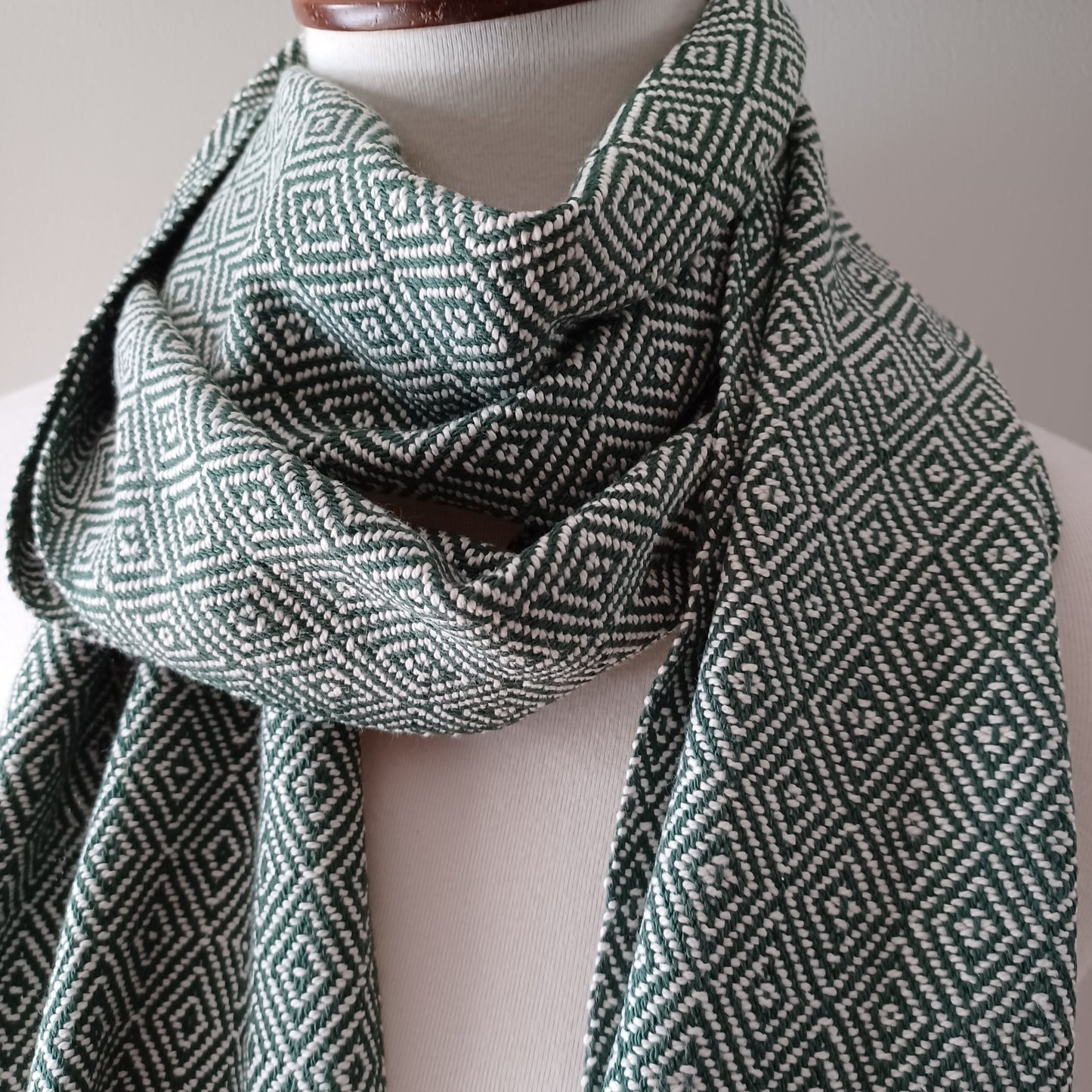 Dark Green and White Diamond Scarf