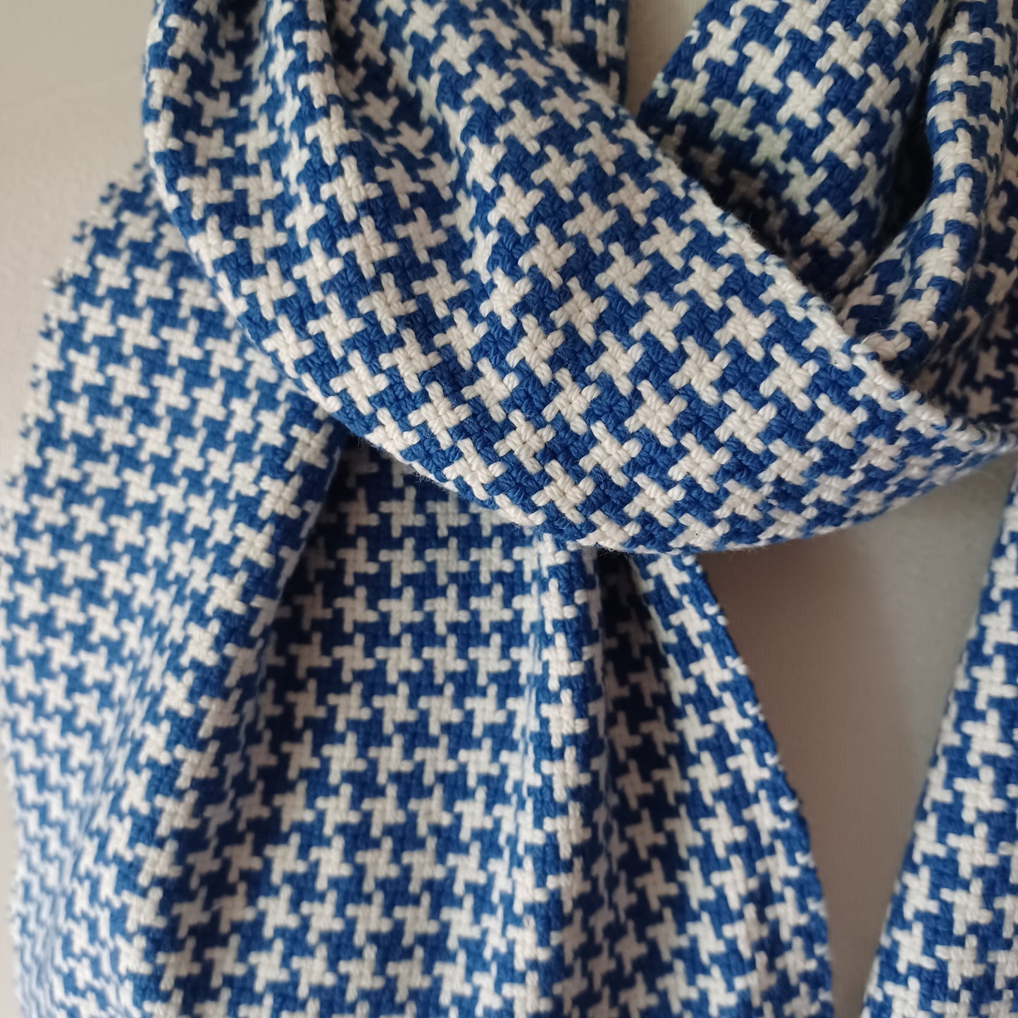 Blue and White Houndstooth Scarf