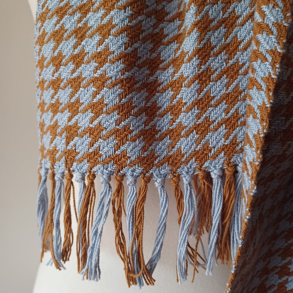 Blue and Brown Houndstooth Scarf