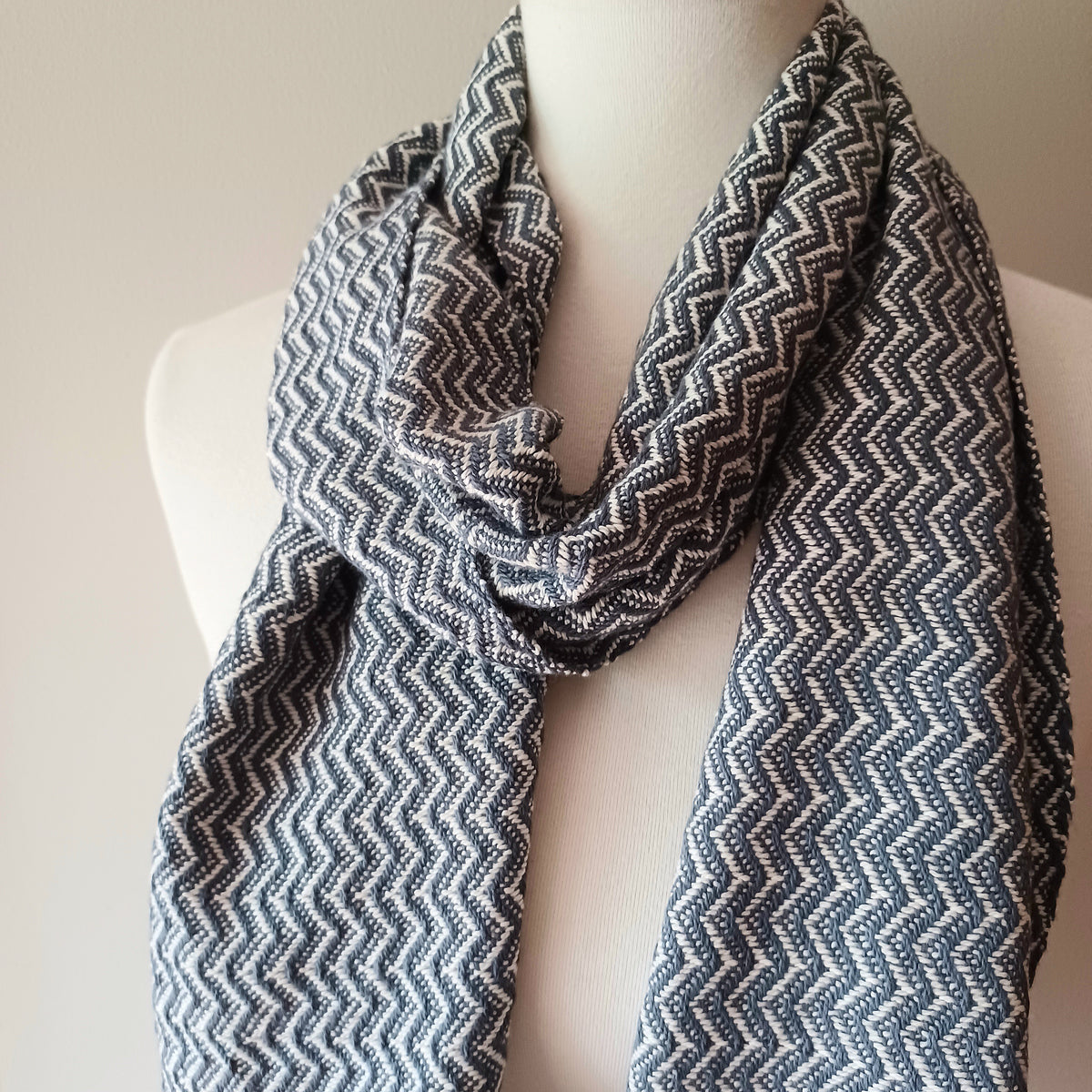 Gray and White Zigzag Scarf