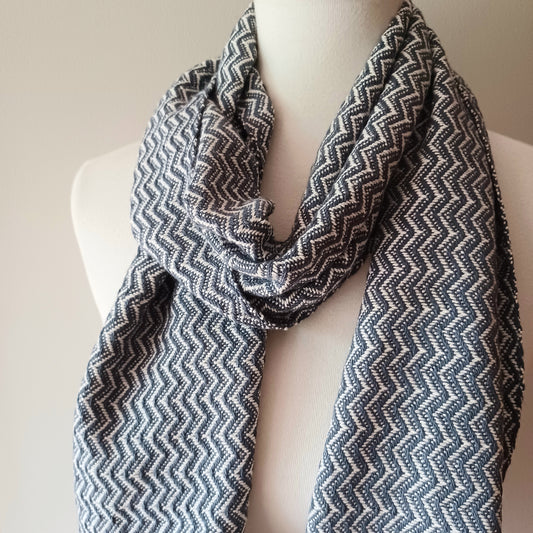Gray and White Zigzag Scarf