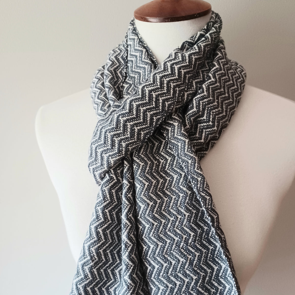 Gray and White Zigzag Scarf