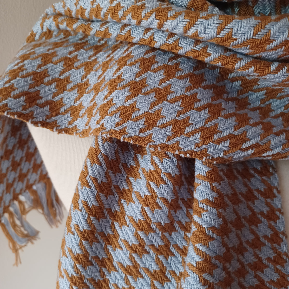 Blue and Brown Houndstooth Scarf