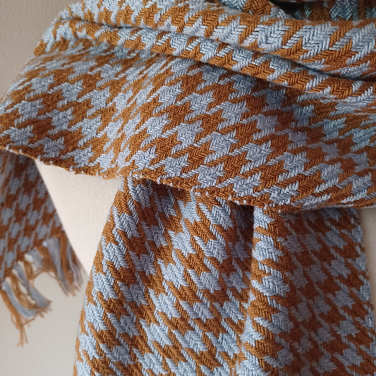 Blue and Brown Houndstooth Scarf