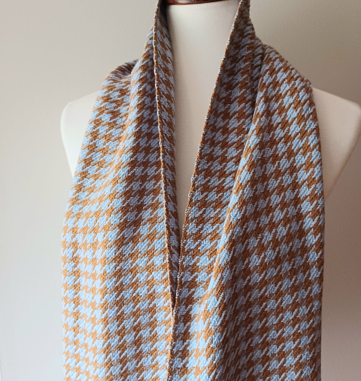 Blue and Brown Houndstooth Scarf