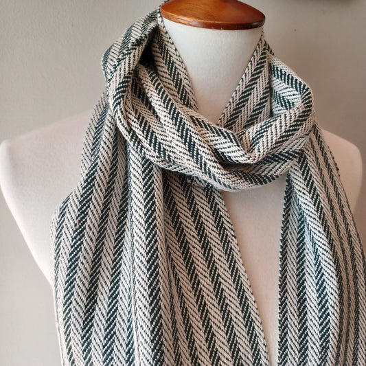 Dark Green and White Striped Scarf
