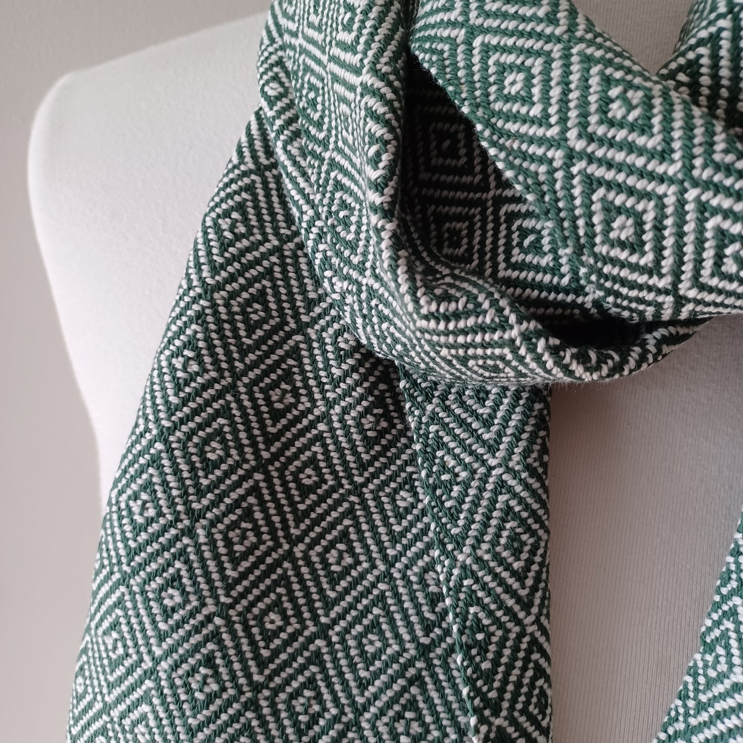 Dark Green and White Diamond Scarf