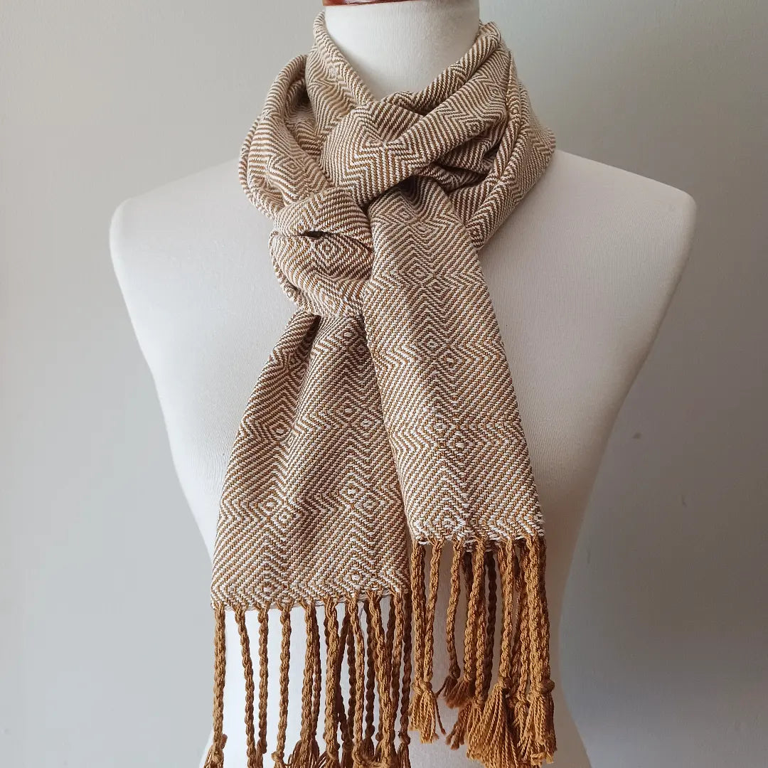 Gold and White Cotton Scarf