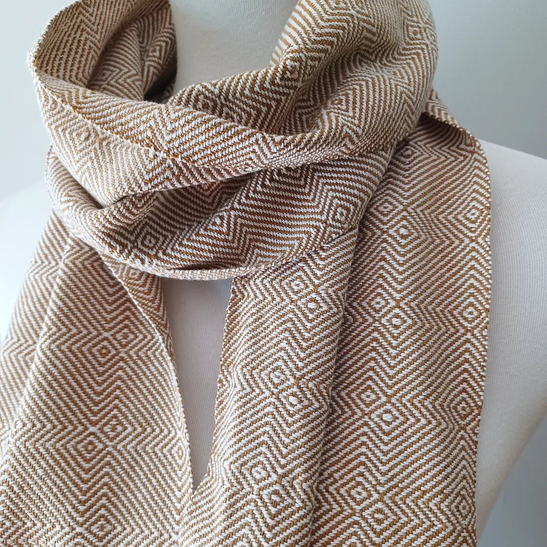 Gold and White Cotton Scarf