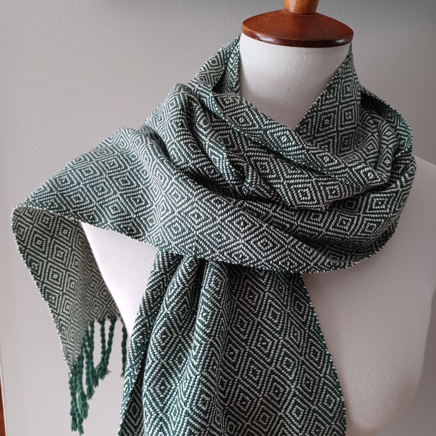 Dark Green and White Diamond Scarf