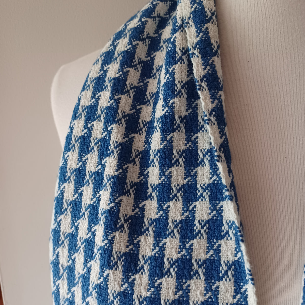 Blue and White Checked Scarf