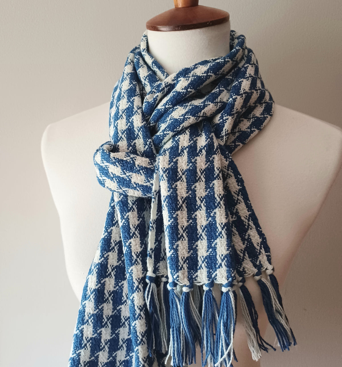Blue and White Checked Scarf